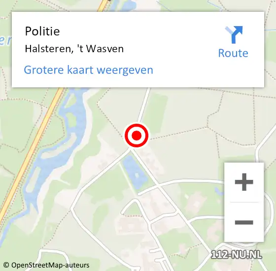 Locatie op kaart van de 112 melding: Politie Halsteren, 't Wasven op 11 oktober 2023 12:30