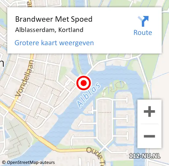 Locatie op kaart van de 112 melding: Brandweer Met Spoed Naar Alblasserdam, Kortland op 11 oktober 2023 12:43