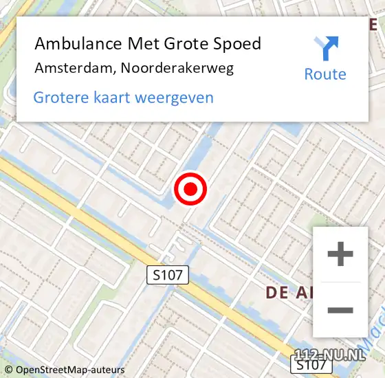 Locatie op kaart van de 112 melding: Ambulance Met Grote Spoed Naar Amsterdam, Noorderakerweg op 11 oktober 2023 12:50