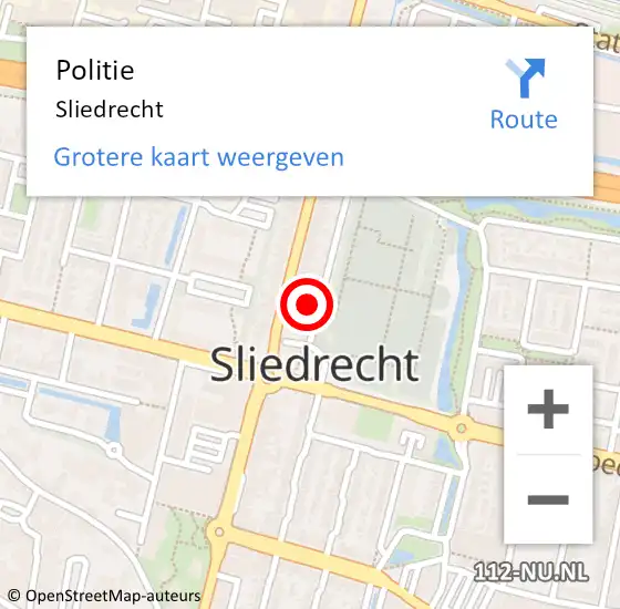 Locatie op kaart van de 112 melding: Politie Sliedrecht op 11 oktober 2023 12:54