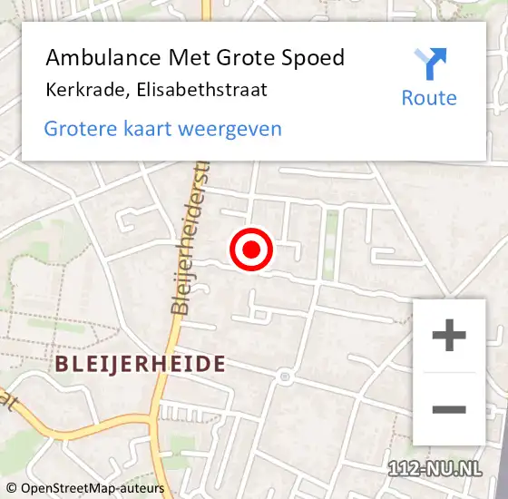 Locatie op kaart van de 112 melding: Ambulance Met Grote Spoed Naar Kerkrade, Elisabethstraat op 11 september 2014 09:52