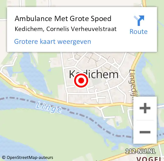 Locatie op kaart van de 112 melding: Ambulance Met Grote Spoed Naar Kedichem, Cornelis Verheuvelstraat op 11 oktober 2023 13:04