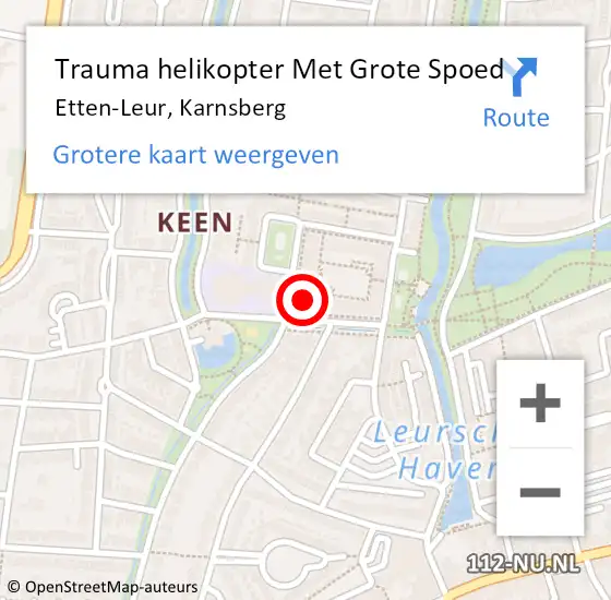 Locatie op kaart van de 112 melding: Trauma helikopter Met Grote Spoed Naar Etten-Leur, Karnsberg op 11 oktober 2023 13:05