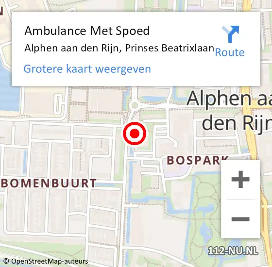 Locatie op kaart van de 112 melding: Ambulance Met Spoed Naar Alphen aan den Rijn, Prinses Beatrixlaan op 11 oktober 2023 13:25