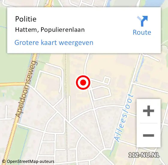 Locatie op kaart van de 112 melding: Politie Hattem, Populierenlaan op 11 oktober 2023 13:35