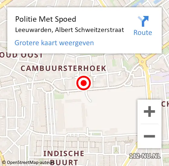 Locatie op kaart van de 112 melding: Politie Met Spoed Naar Leeuwarden, Albert Schweitzerstraat op 11 oktober 2023 13:39