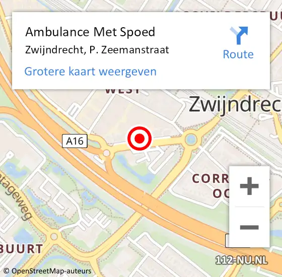 Locatie op kaart van de 112 melding: Ambulance Met Spoed Naar Zwijndrecht, P. Zeemanstraat op 11 oktober 2023 13:43