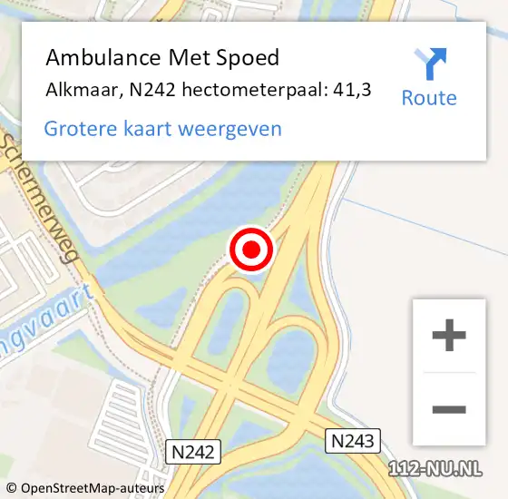 Locatie op kaart van de 112 melding: Ambulance Met Spoed Naar Alkmaar, N242 hectometerpaal: 41,3 op 11 oktober 2023 13:51