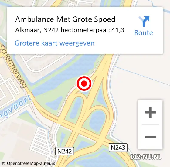 Locatie op kaart van de 112 melding: Ambulance Met Grote Spoed Naar Alkmaar, N242 hectometerpaal: 41,3 op 11 oktober 2023 13:55