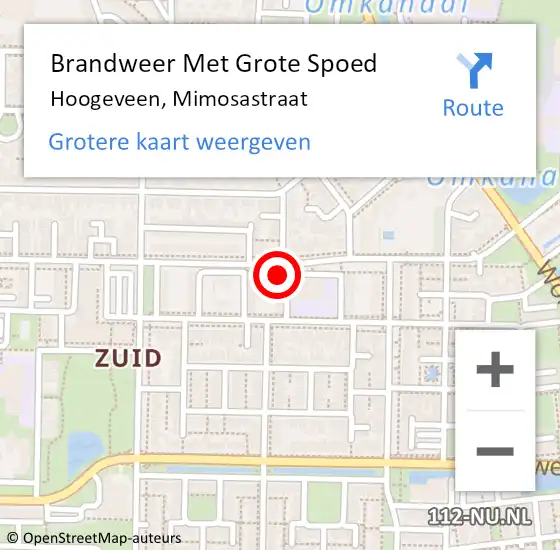 Locatie op kaart van de 112 melding: Brandweer Met Grote Spoed Naar Hoogeveen, Mimosastraat op 11 oktober 2023 13:55