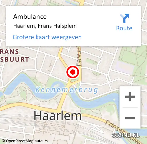 Locatie op kaart van de 112 melding: Ambulance Haarlem, Frans Halsplein op 11 oktober 2023 14:16