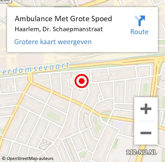 Locatie op kaart van de 112 melding: Ambulance Met Grote Spoed Naar Haarlem, Dr. Schaepmanstraat op 11 oktober 2023 14:21