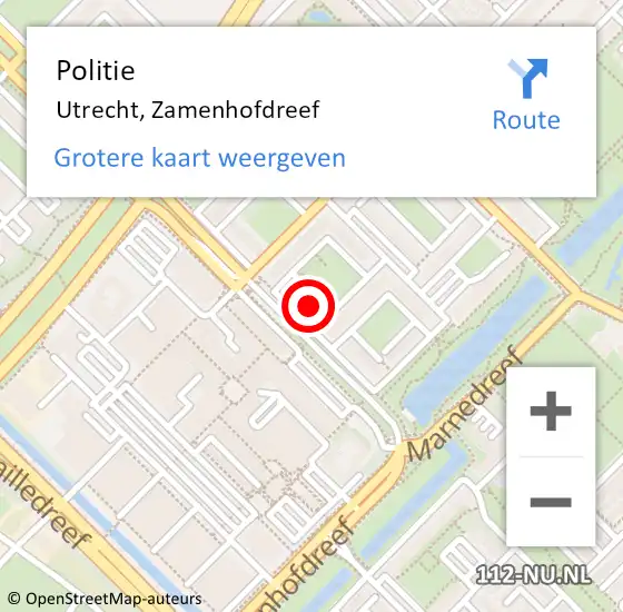 Locatie op kaart van de 112 melding: Politie Utrecht, Zamenhofdreef op 11 oktober 2023 14:41