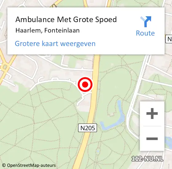 Locatie op kaart van de 112 melding: Ambulance Met Grote Spoed Naar Haarlem, Fonteinlaan op 11 oktober 2023 14:46