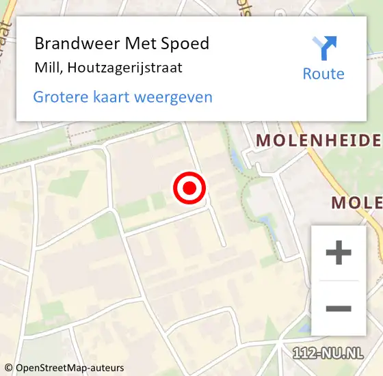 Locatie op kaart van de 112 melding: Brandweer Met Spoed Naar Mill, Houtzagerijstraat op 11 oktober 2023 14:55