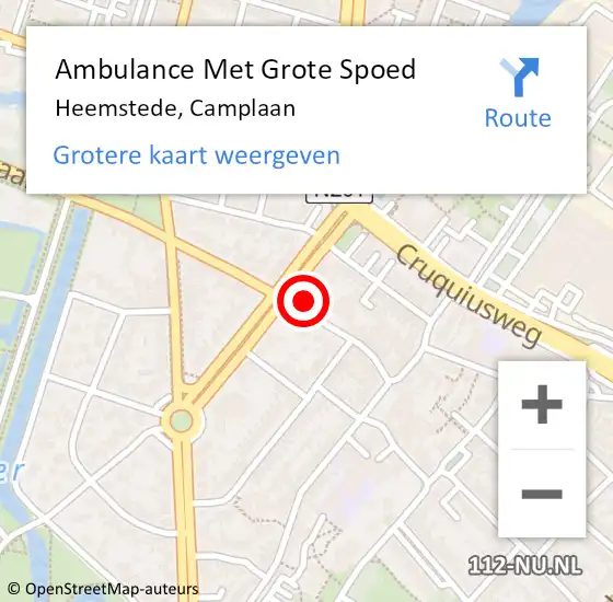 Locatie op kaart van de 112 melding: Ambulance Met Grote Spoed Naar Heemstede, Camplaan op 11 oktober 2023 15:05