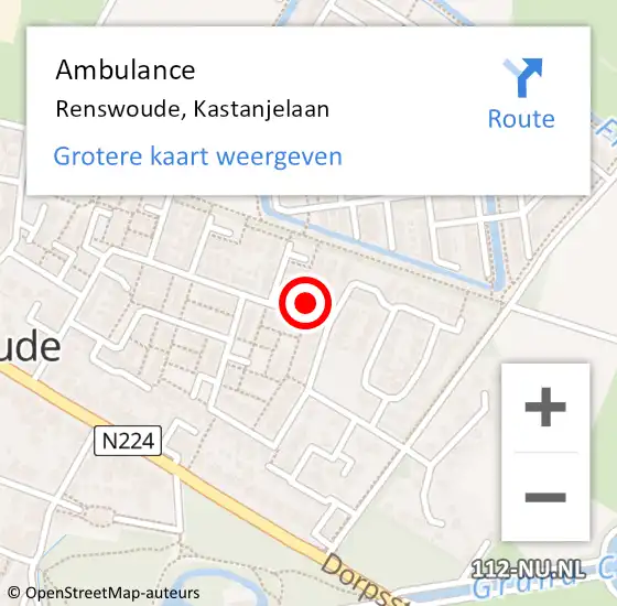 Locatie op kaart van de 112 melding: Ambulance Renswoude, Kastanjelaan op 11 september 2014 10:07