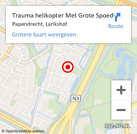 Locatie op kaart van de 112 melding: Trauma helikopter Met Grote Spoed Naar Papendrecht, Larikshof op 11 oktober 2023 15:20