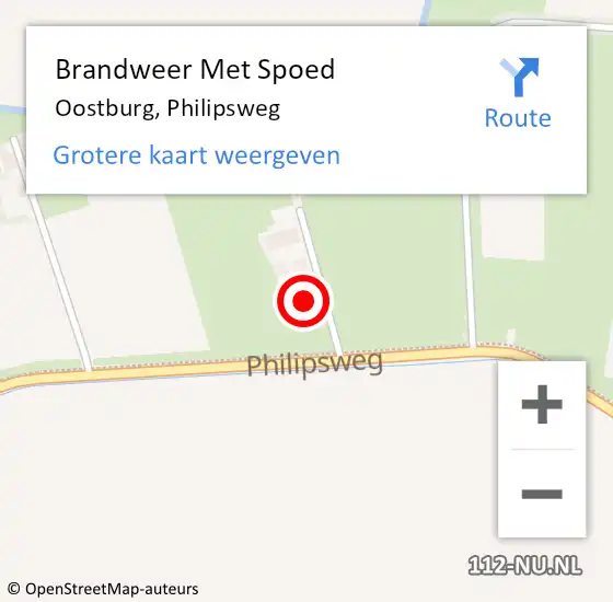 Locatie op kaart van de 112 melding: Brandweer Met Spoed Naar Oostburg, Philipsweg op 11 oktober 2023 15:27