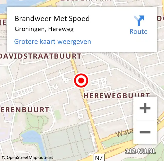 Locatie op kaart van de 112 melding: Brandweer Met Spoed Naar Groningen, Hereweg op 11 oktober 2023 15:39
