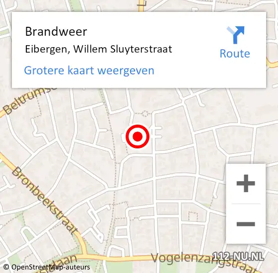 Locatie op kaart van de 112 melding: Brandweer Eibergen, Willem Sluyterstraat op 11 oktober 2023 15:39