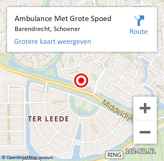Locatie op kaart van de 112 melding: Ambulance Met Grote Spoed Naar Barendrecht, Schoener op 11 oktober 2023 15:39
