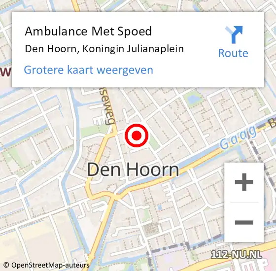 Locatie op kaart van de 112 melding: Ambulance Met Spoed Naar Den Hoorn, Koningin Julianaplein op 11 oktober 2023 15:46