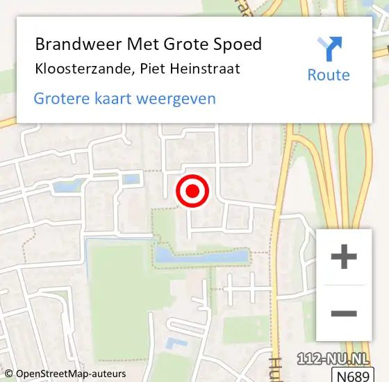 Locatie op kaart van de 112 melding: Brandweer Met Grote Spoed Naar Kloosterzande, Piet Heinstraat op 11 oktober 2023 15:58