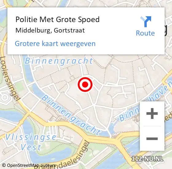 Locatie op kaart van de 112 melding: Politie Met Grote Spoed Naar Middelburg, Gortstraat op 11 oktober 2023 16:11