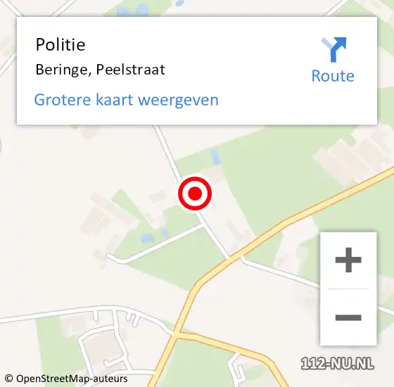Locatie op kaart van de 112 melding: Politie Beringe, Peelstraat op 11 oktober 2023 16:19