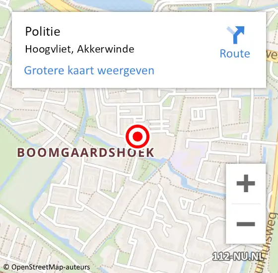 Locatie op kaart van de 112 melding: Politie Hoogvliet, Akkerwinde op 11 oktober 2023 16:23