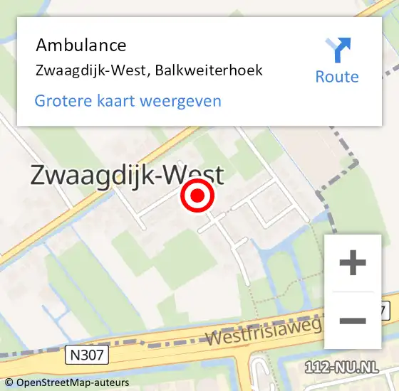 Locatie op kaart van de 112 melding: Ambulance Zwaagdijk-West, Balkweiterhoek op 11 oktober 2023 16:41