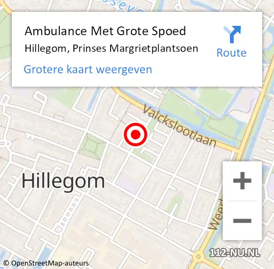 Locatie op kaart van de 112 melding: Ambulance Met Grote Spoed Naar Hillegom, Prinses Margrietplantsoen op 11 oktober 2023 16:43