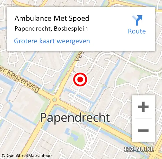 Locatie op kaart van de 112 melding: Ambulance Met Spoed Naar Papendrecht, Bosbesplein op 11 oktober 2023 18:34