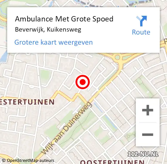 Locatie op kaart van de 112 melding: Ambulance Met Grote Spoed Naar Beverwijk, Kuikensweg op 11 oktober 2023 19:08