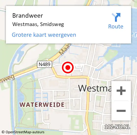 Locatie op kaart van de 112 melding: Brandweer Westmaas, Smidsweg op 11 oktober 2023 19:23
