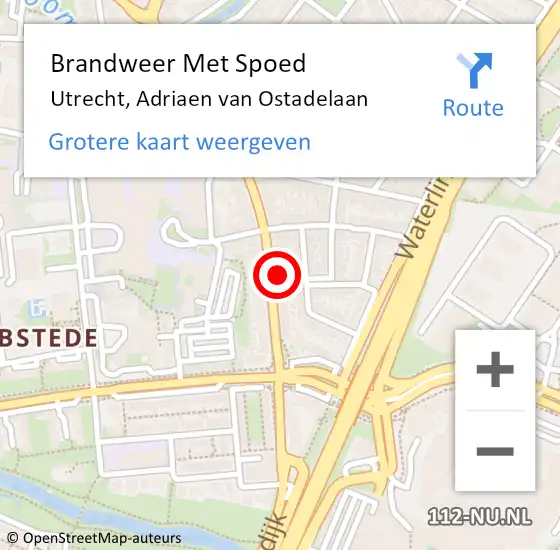Locatie op kaart van de 112 melding: Brandweer Met Spoed Naar Utrecht, Adriaen van Ostadelaan op 11 oktober 2023 19:24