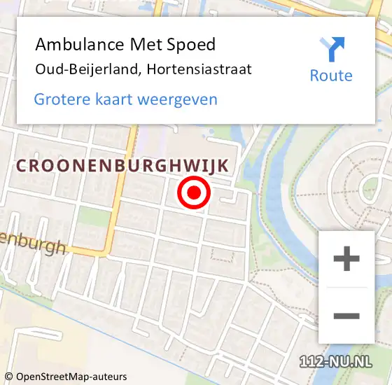 Locatie op kaart van de 112 melding: Ambulance Met Spoed Naar Oud-Beijerland, Hortensiastraat op 11 oktober 2023 20:01