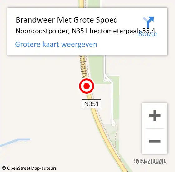 Locatie op kaart van de 112 melding: Brandweer Met Grote Spoed Naar Noordoostpolder, N351 hectometerpaal: 55,4 op 11 oktober 2023 20:13