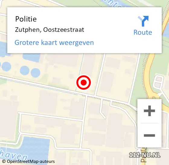 Locatie op kaart van de 112 melding: Politie Zutphen, Oostzeestraat op 11 oktober 2023 20:28