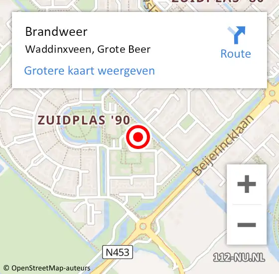 Locatie op kaart van de 112 melding: Brandweer Waddinxveen, Grote Beer op 11 oktober 2023 20:49