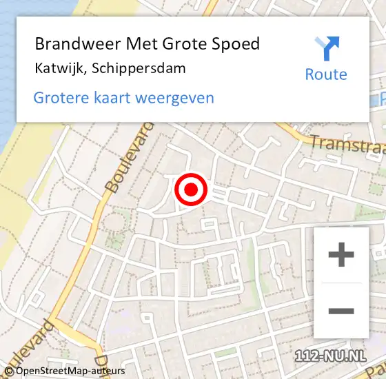 Locatie op kaart van de 112 melding: Brandweer Met Grote Spoed Naar Katwijk, Schippersdam op 11 oktober 2023 20:52
