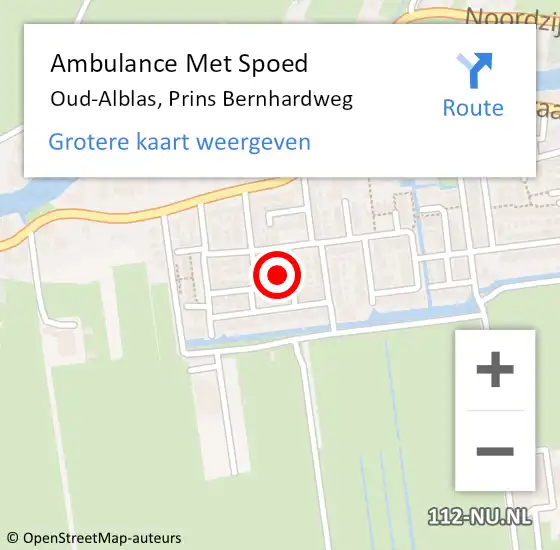 Locatie op kaart van de 112 melding: Ambulance Met Spoed Naar Oud-Alblas, Prins Bernhardweg op 11 oktober 2023 21:02