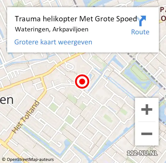 Locatie op kaart van de 112 melding: Trauma helikopter Met Grote Spoed Naar Wateringen, Arkpaviljoen op 11 oktober 2023 21:18
