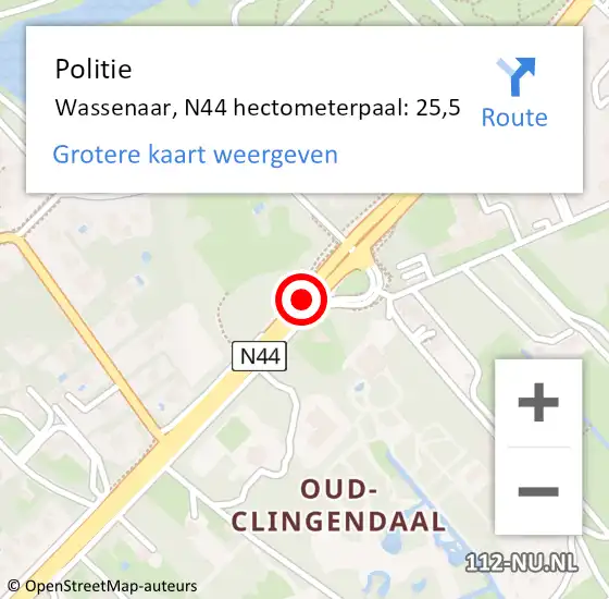 Locatie op kaart van de 112 melding: Politie Wassenaar, N44 hectometerpaal: 25,5 op 11 oktober 2023 21:18