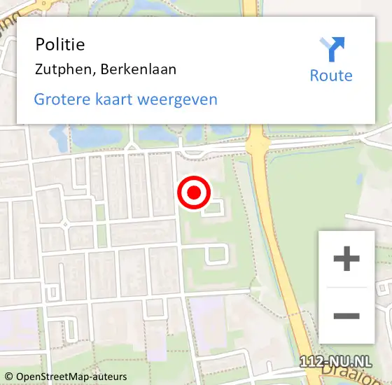 Locatie op kaart van de 112 melding: Politie Zutphen, Berkenlaan op 11 oktober 2023 21:39