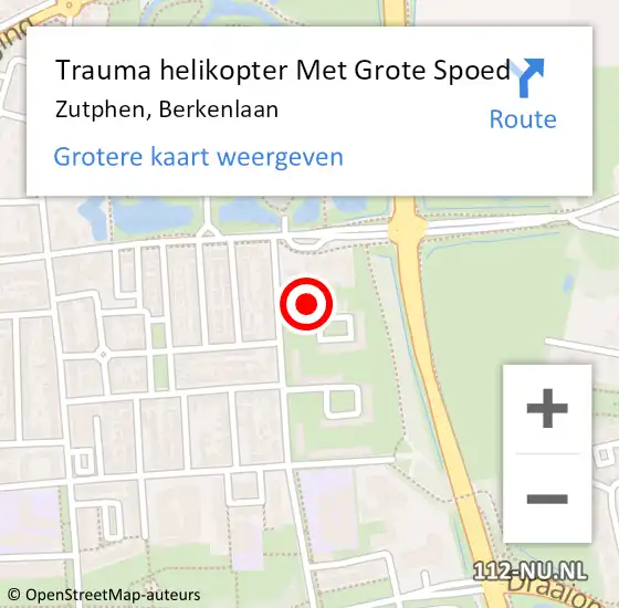 Locatie op kaart van de 112 melding: Trauma helikopter Met Grote Spoed Naar Zutphen, Berkenlaan op 11 oktober 2023 21:47