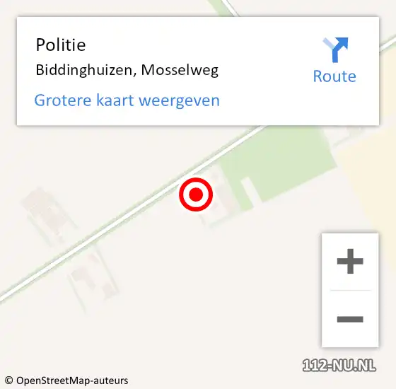 Locatie op kaart van de 112 melding: Politie Biddinghuizen, Mosselweg op 11 oktober 2023 21:50