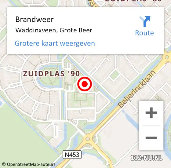Locatie op kaart van de 112 melding: Brandweer Waddinxveen, Grote Beer op 11 oktober 2023 22:18