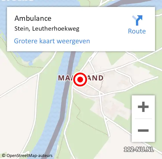 Locatie op kaart van de 112 melding: Ambulance Stein, Leutherhoekweg op 11 september 2014 10:43